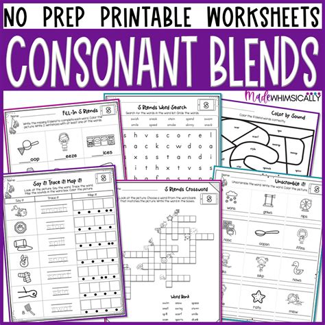 Consonant Blends Cut And Paste Worksheets Worksheets For Kindergarten