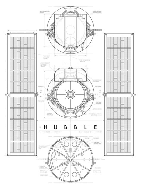 Hubble Space Telescope Blueprint Poster By Cedarandcarbon Redbubble