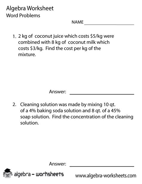Six buses were filled and 7 students traveled in cars. Print the Free Algebra 1 Word Problems Worksheet ...