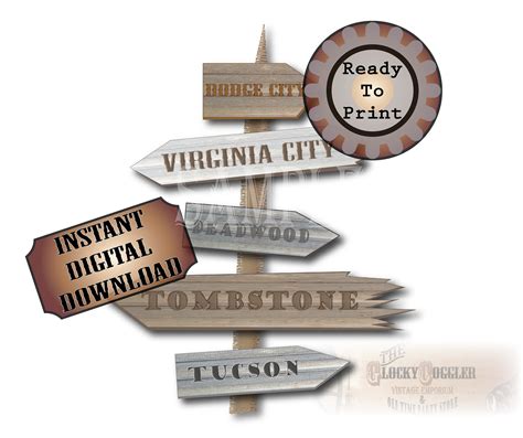 Wild West Directional Signs Printable Set 5 Life Size Etsy