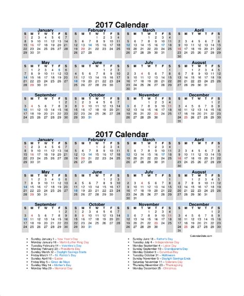 22 2017 Calendar With Holidays Printable Homecolor Homecolor