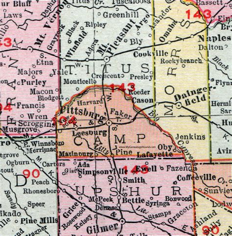 Camp County Texas 1911 Map Rand Mcnally Pittsburg Leesburg Newsome