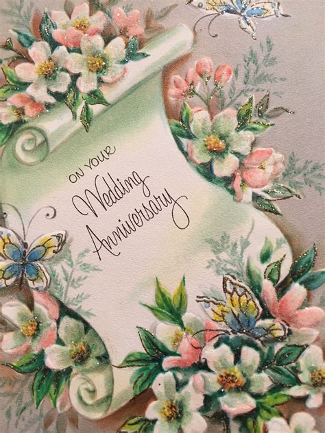 Vintage Wedding Anniversary Card Glittered Pink Nos Midcentury Etsy