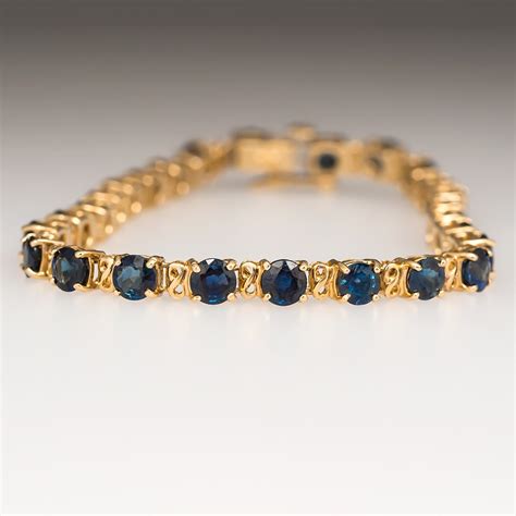 10 Carat Blue Sapphire Tennis Bracelet 14k Gold 675
