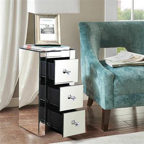 2x Levede Mirrored Bedside Tables Chest Nightstand Crystal Glass Table 3 Drawers Ebay