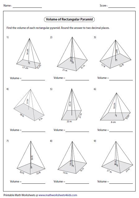 square pyramid worksheets worksheets
