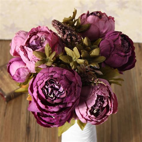 1 Bouquet Light Pink Vintage Artificial Peony Silk Flower Home Wedding