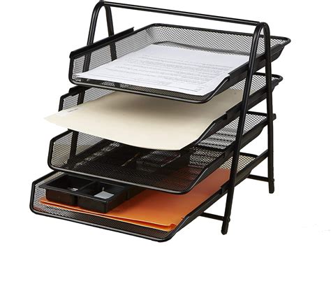 Mind Reader 4 Tier Steel Mesh Paper Tray Desk Organizer Black Amazon
