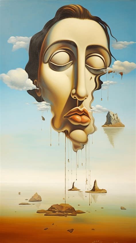 Surrealistic Salvador Dali Inspired Portrait Floating Mans Head Over