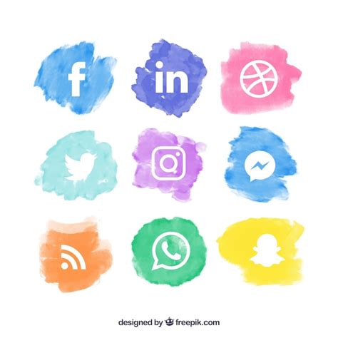 Free Vector Social Media Logos Collection In Watercolor Style