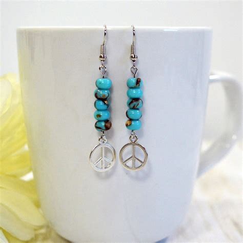 Peace Sign Earrings Turquoise Stack Earrings Hippie Etsy