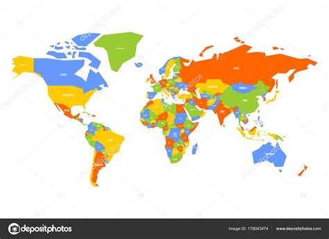 Carte Colorée Du Monde Carte Vectorielle Simplifiée Avec étiquettes De