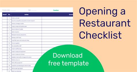 Opening A Restaurant Checklist Download Free Template