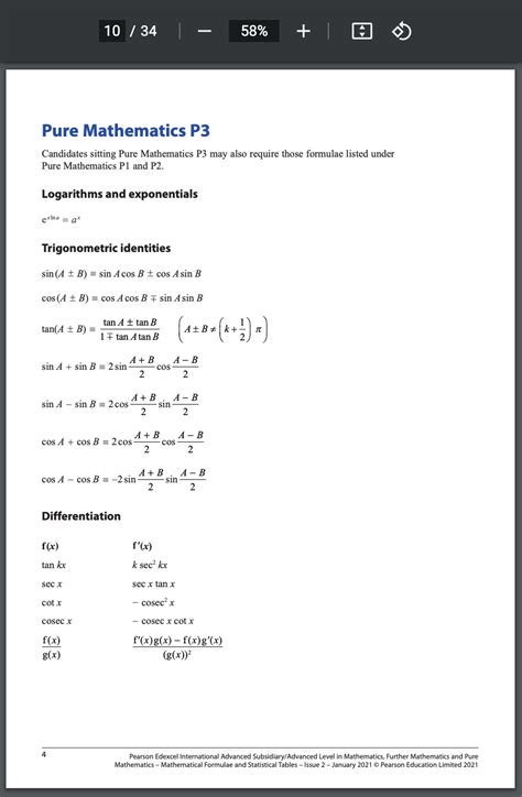 A Level 数学公式手册formula Bookletedexcel Ial 哔哩哔哩