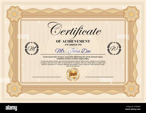 Certificate Of Achievement Vector Template Vintage Border Ornate
