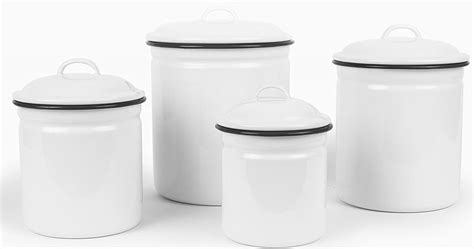 Enamelware 4 Piece Canister Set Solid White With Black