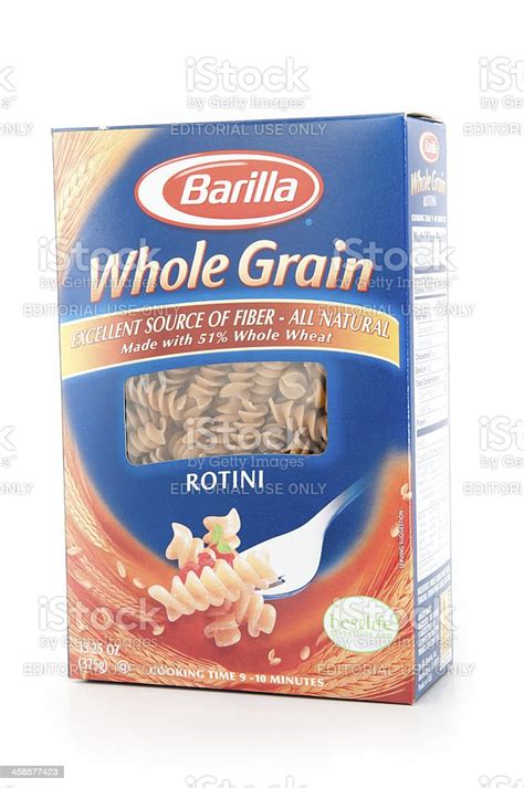 Whole Grain Barilla Dry Rotini Pasta Box Isolated On White Stock Photo