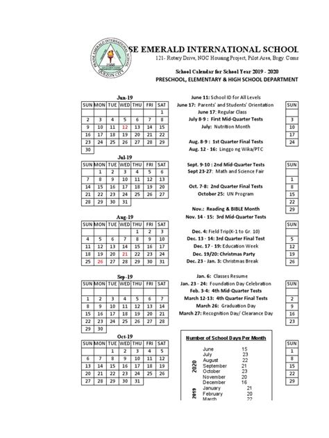School Calendar 2019 2020 Pdf
