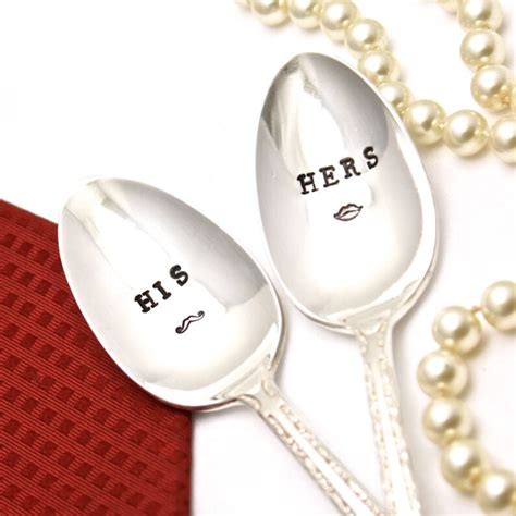 His And Hers Coffee Tea Spoons Hand Stamped Vintage Silver Etsy