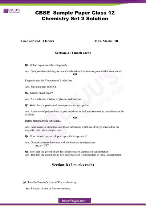 Cbse Class Chemistry Sample Paper Set Solution Free Pdf Hot Sex Hot