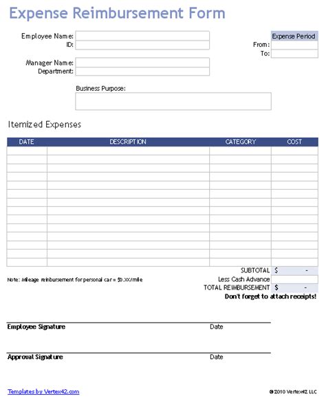 Free Expense Reimbursement Form For Excel Templates Printable Free