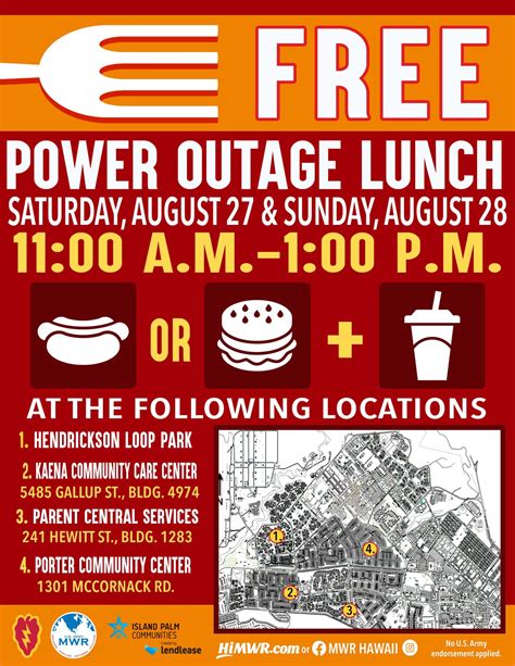 Mwr Is Offering Free Lunch During Power Outage Hawaii Us Army Mwr