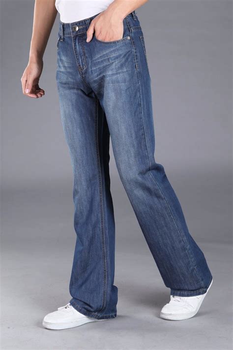 2020 Wholesale 2016 Mens Blue Flared Jeans Trousers Long Wide Leg Plus