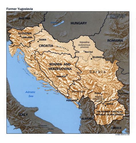 Large Scale Political Map Of Yugoslavia With Relief 1996 Yugoslavia