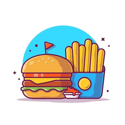 Hamburguesa Con Papas Fritas Icono Ilustración Concepto De Icono De Comida Rápida Aislado