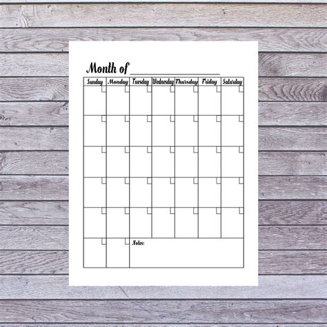 Blank Calendar Printable Monthly Calendar Instant Digital Etsy