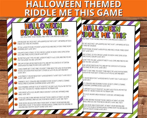 Halloween Riddle Me This Halloween Trivia Game Halloween Etsy