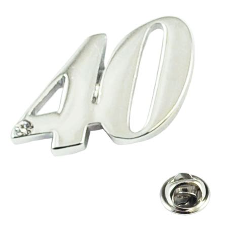 Number 40 40th Birthday Lapel Pin Badge With Crystal Rhodium Plated