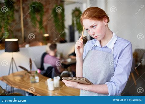 Waitress At Work Stock Image Image Of Girl Redhair 98862647