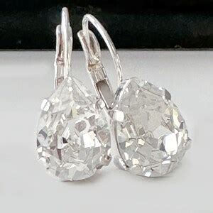 New Smaller Size Swarovski Clear Crystal Teardrops Set In Silver On