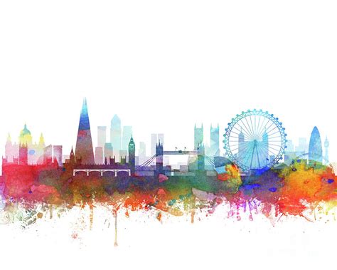 London Skyline Watercolor By Zouzounio Art Digital Art By Zouzounio Art