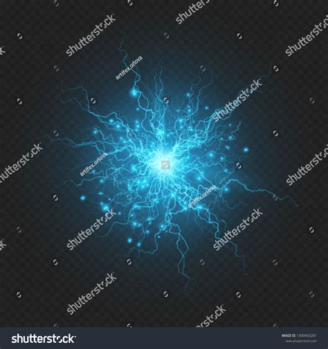 Realistic Powerful Electrical Discharge Lightning Strike Stock Vector
