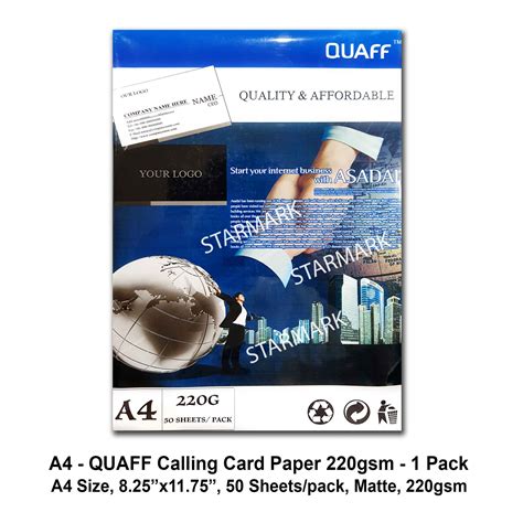 1 Pack Quaff Calling Card Paper Papers Matte A4 Size 825x1175