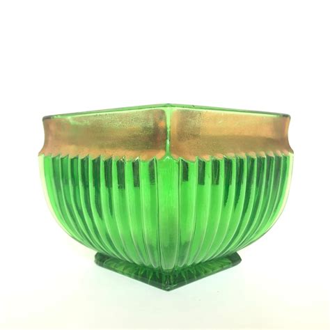 rare vintage emerald green glass square dish bowl etsy