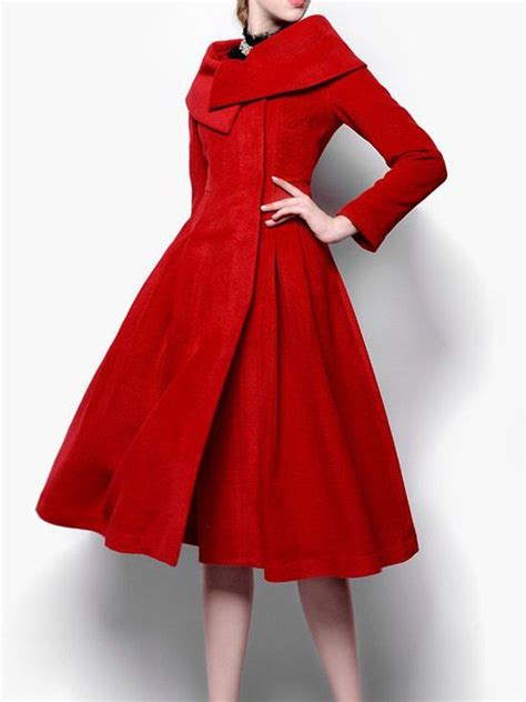 Stylewe Long Sleeve Red Women Coats Shawl Collar Lady Woolen Cloth