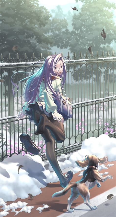 Hình Nền Tóc Dài Anime Cô Gái Mông Tuyết Tóc Màu Tím Pantyhose Chó Ảnh Chụp Màn Hình