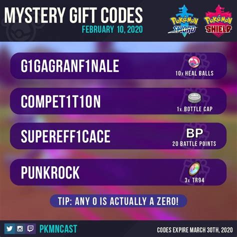 Pokemon Sword And Shield Mystery T Codes 2020 Pokemon