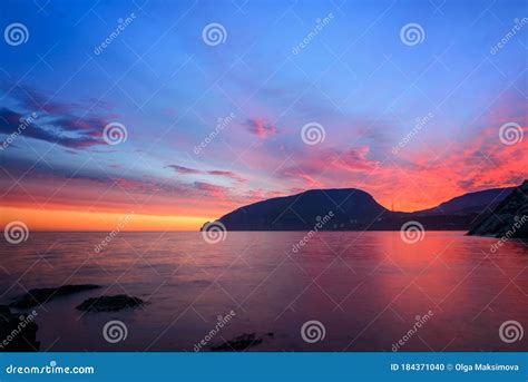 Majestic Summer Sunset Over The Sea Dramatic Sky Crimea Europe Stock