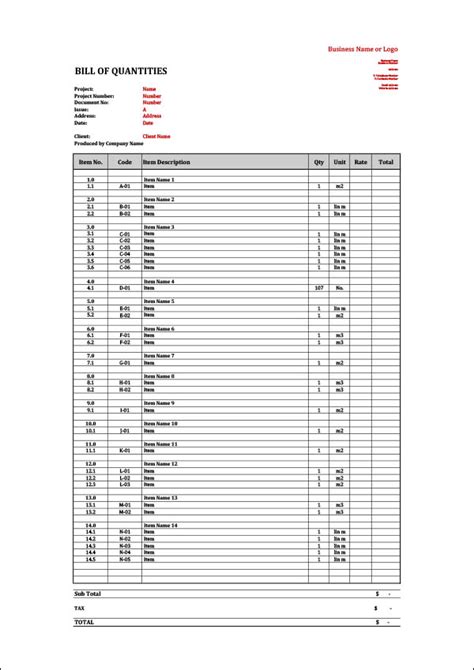Method of preparing bill of quantities in excel sheet. Bill of Quantities Template | Requesting and Comparing Quotes