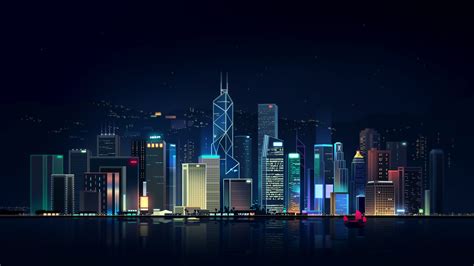958262 4k Night Cityscape Reflection Skyline Hong Kong Victoria