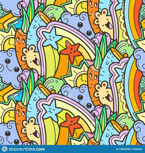 Funny Doodle Monsters On Seamless Pattern For Prints, Designs And ...
