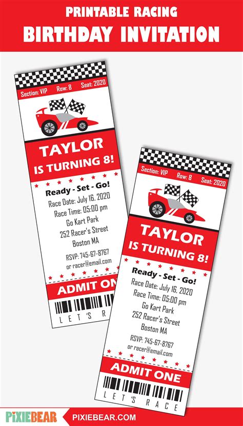 Race Car Invitation Printable Race Car Birthday Invitation Ticket