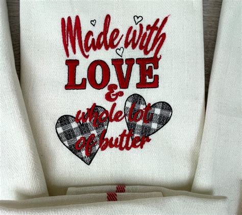 Made With Love Kitchen Towel Embroidery Gingham Buffalo Plaid Tartan Machine Embroidery