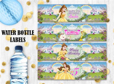Princess Belle Water Bottle Labels Beauty And The Beast Etsy
