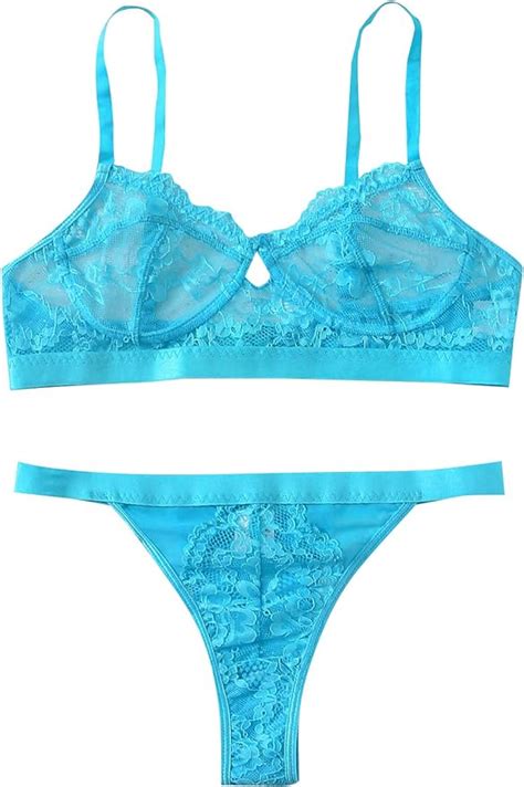 Lyaner Women S Floral Lace Lingerie Set Bra Bralette And Thongs Panty Underwear Set Mint Blue
