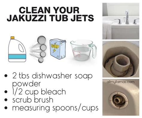 To clean the inside of the jets in a jacuzzi, add a drop of dishwasher detergent to the water and run the jets for a while. How to Clean your Jacuzzi Tub Jets | Life with kids # ...